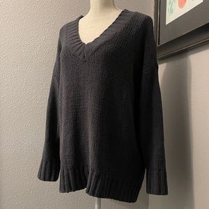 ae american eagle aerie oversized v-neck grey chenille knit sweater, xs